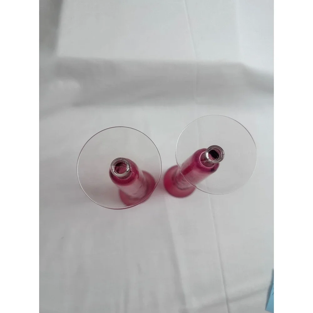 2 Vintage Ruby Red Glass Bud Handblown Vases Etched Floral‎ Design